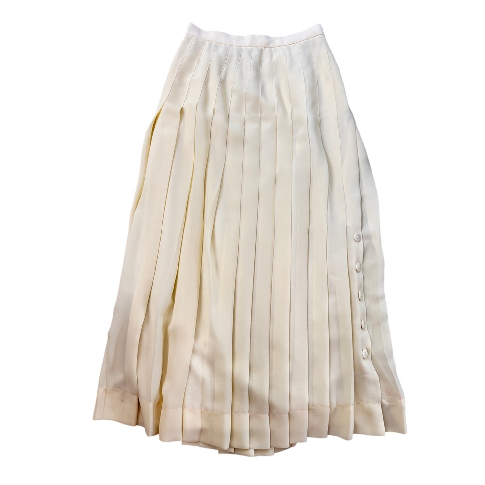 Vintage Bergdorf Goodman Skirt 6 Pale Yellow Accordion Pleated Midi 70s 80s